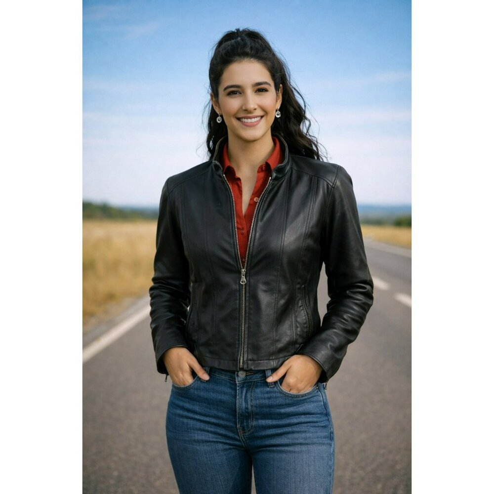 Wilsons Leather Maxima Leather Moto Jacket Womens Large Black